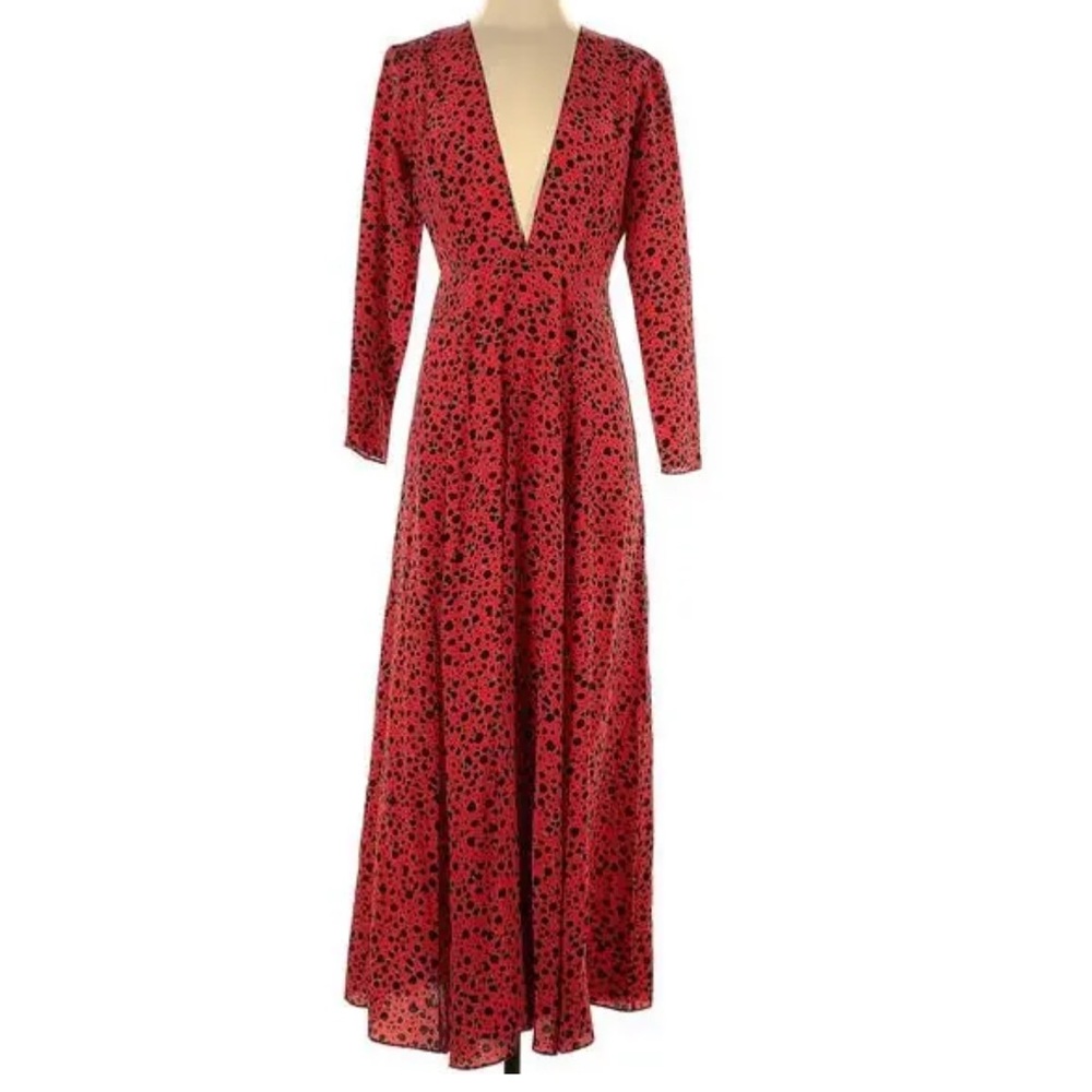 We Are Leone 100% Silk Red Cheetah Maxi Duster Cardigan Size M/L
